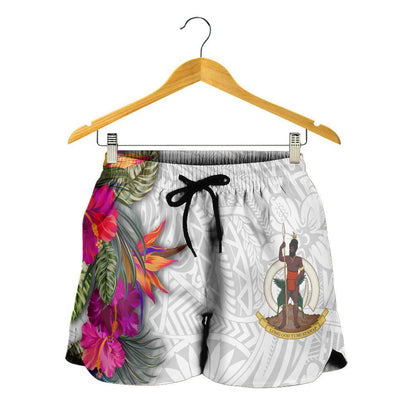 Vanuatu All Over Print Women Shorts Polynesian Hibiscus White Pattern