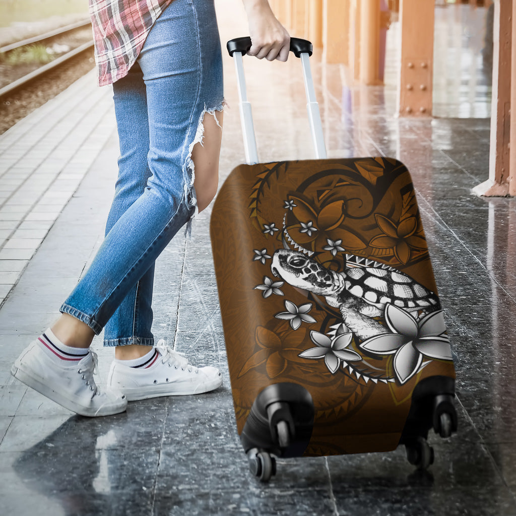 Hawaii Luggage Cover Sea Turtle With Plumeria Polynesian Patterns Retro Style