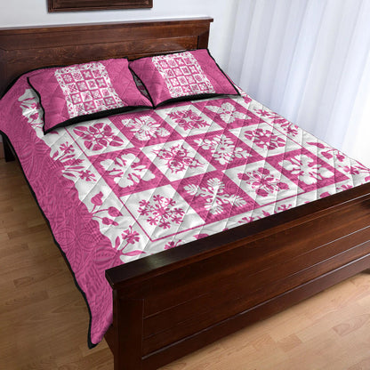 Hawaii Quilt Bed Set Pink Hawaii Pattern Polynesian Color
