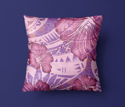 Hawaii Pillow Cover Polynesian Motif Purple Hibiscus
