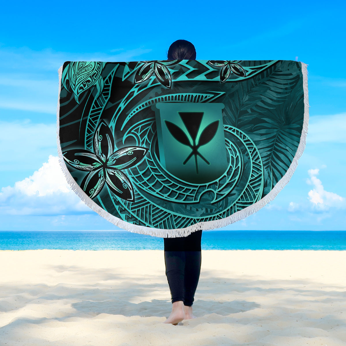 Hawaii Beach Blanket Kanaka Maoli Tropical Leaves Polynesian Pattern