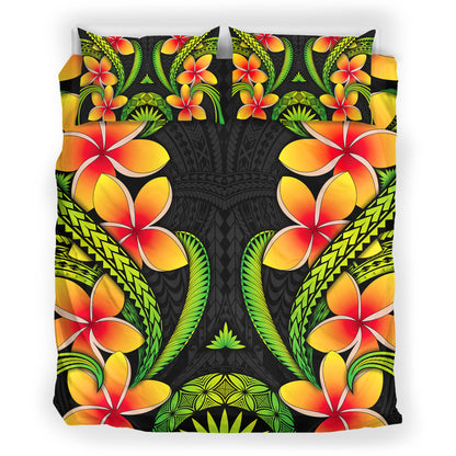 Polynesian Bedding Set Plumeria Green Pattern
