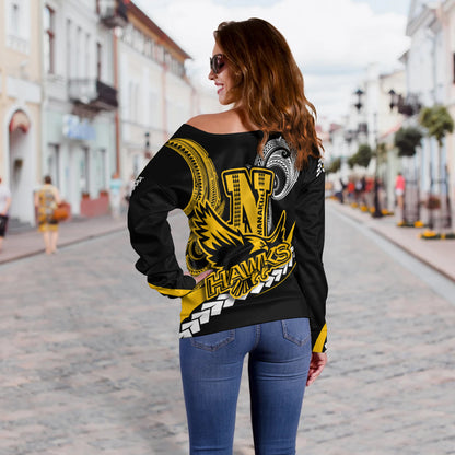 Hawaii Custom Women Off Shoulder Sweater - Nanakuli High School Polynesian Tribal Pattern