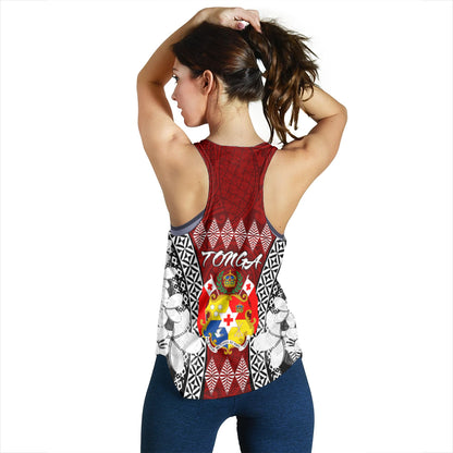 Tonga Women Racerback Tank - Pattern Inspired By Tonga And Polynesian With Coat Of Arms