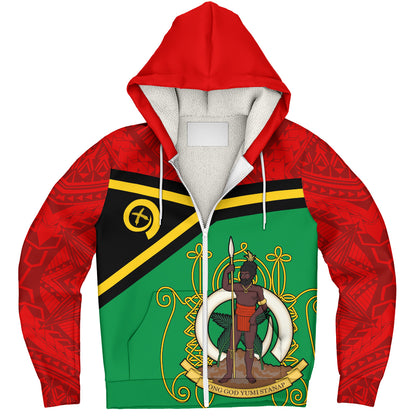 Vanuatu Sherpa Hoodie Melanesia Flag And Coat Of Arms