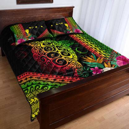 Hawaii Quilt Bed Set Turtle Polynesian Pattern Reggae Color