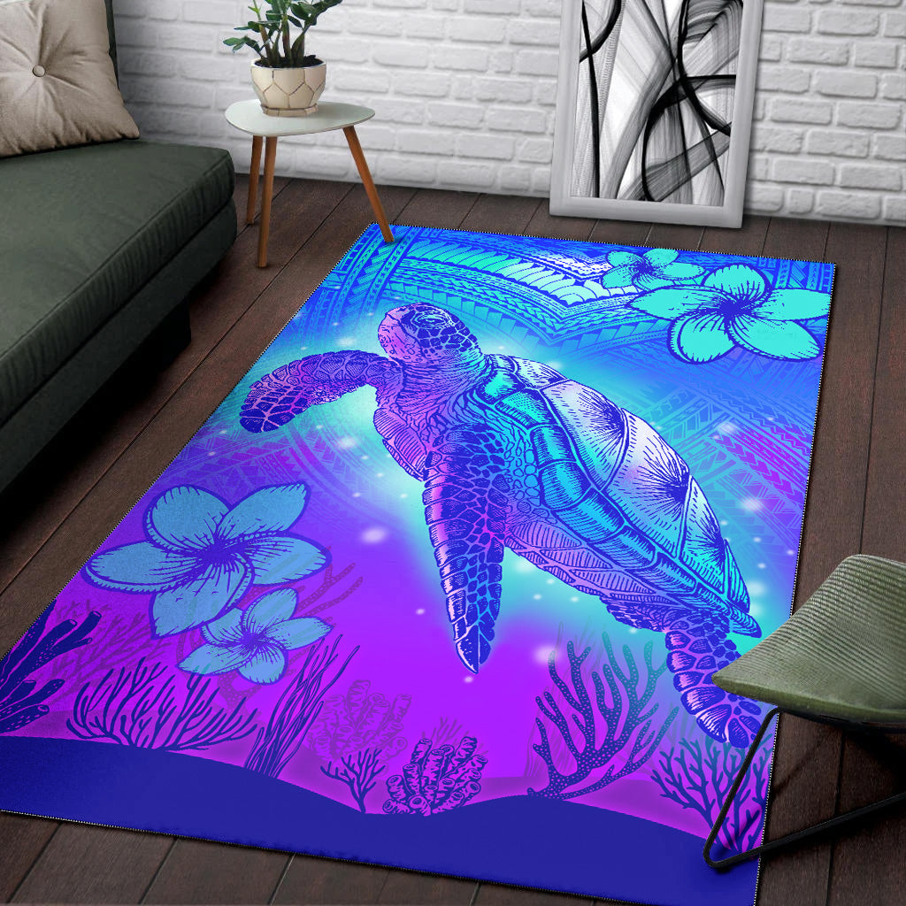 Hawaii Area Rug Turtle Underwater Sea Polynesian Style