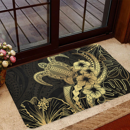 Hawaii Doormat Tribal Polynesia Floral Gold Art
