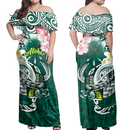 Hawaii Combo Dress And Hawaiian Shirt - Polynesian Honu With Plumeria Aloha Ocean Wave