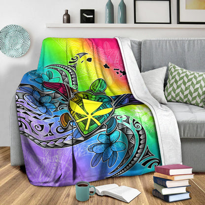 Hawaii Premium Blanket Hawaii Map And Turtle Tribal Patterns