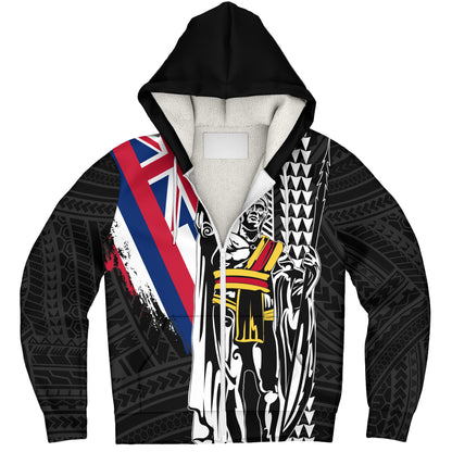 Hawaii Sherpa Hoodie King Kamehameha I Kakau Flag Grunge