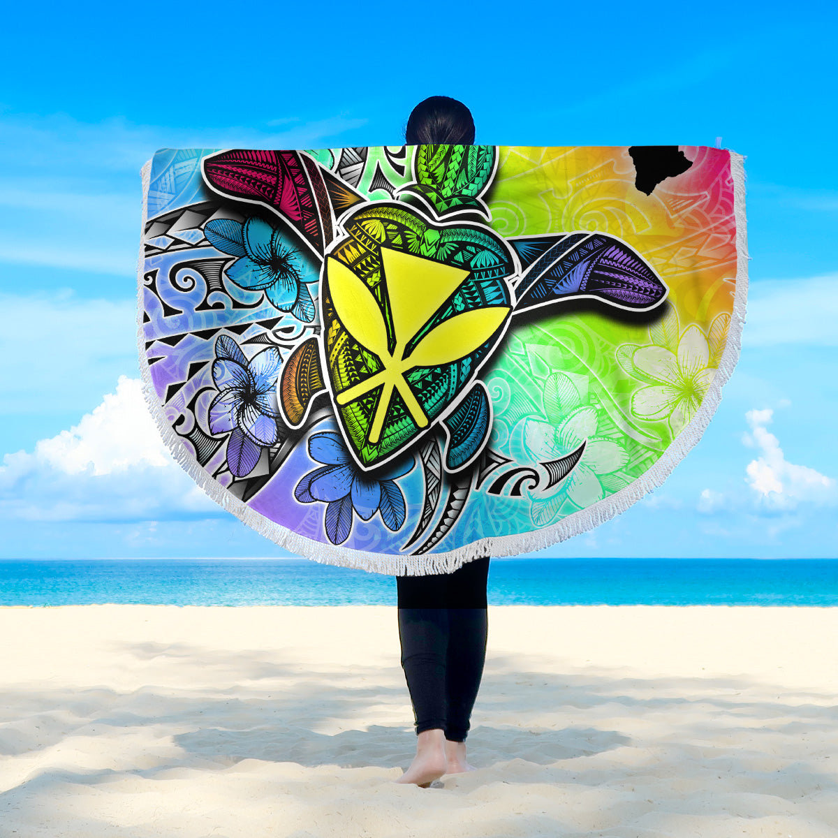 Hawaii Beach Blanket Hawaii Map And Turtle Tribal Patterns