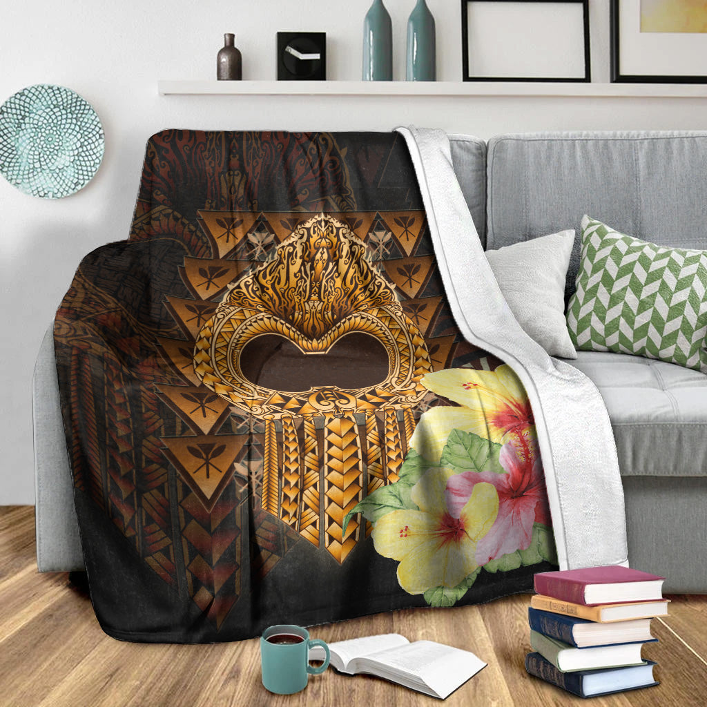 Hawaii Premium Blanket Ikaika Hawaiian With Hibiscus Flowers Retro Style