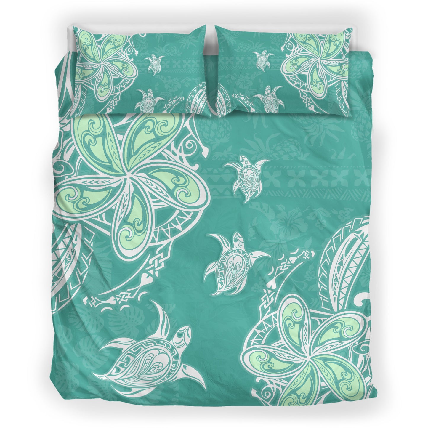 Hawaii Bedding Set Polynesian Pattern Plumeria Turtles