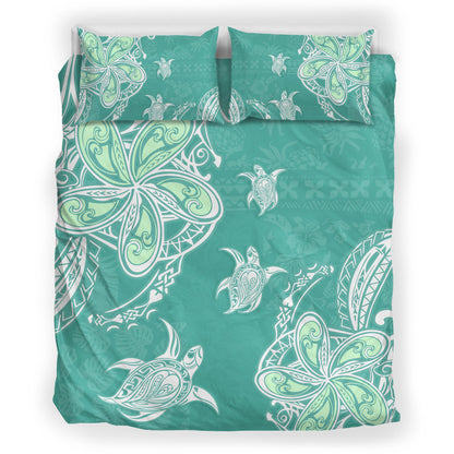 Hawaii Bedding Set Polynesian Pattern Plumeria Turtles
