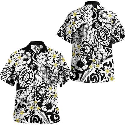 Polynesian Hawaiian Shirt Tropical Tribal Turtle With Fish Hook Pure Black