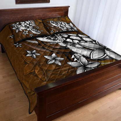Hawaii Quilt Bed Set Sea Turtle With Plumeria Polynesian Patterns Retro Style