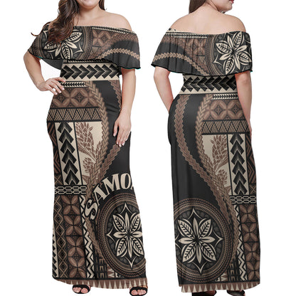 Samoa Off Shoulder Long Dress Samoan Siapo Motif Classic Style