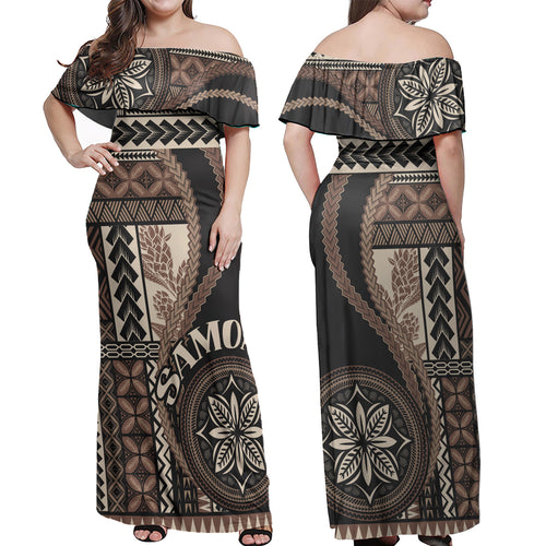 Samoa Off Shoulder Long Dress Samoan Siapo Motif Classic Style