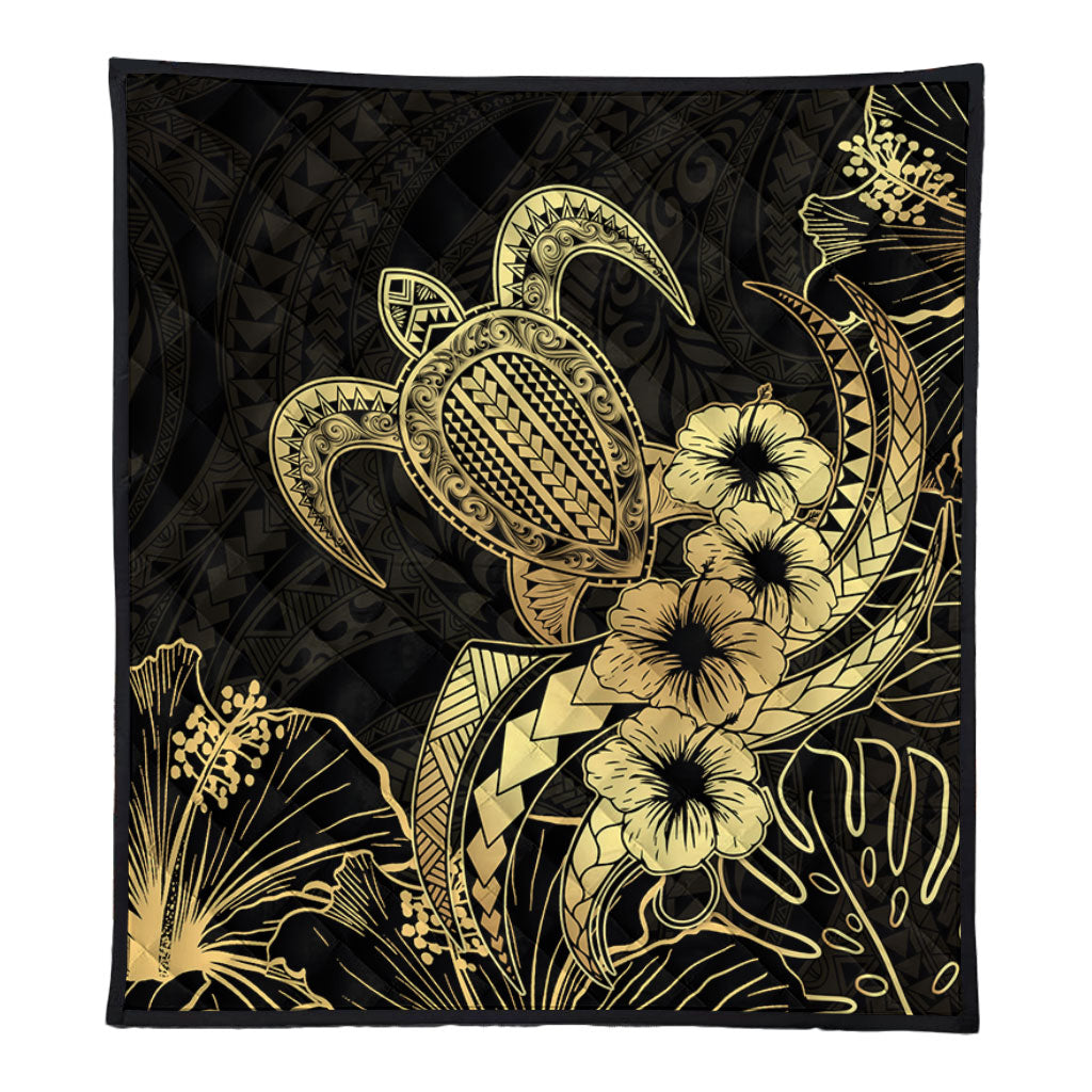 Hawaii Premium Quilt Tribal Polynesia Floral Gold Art