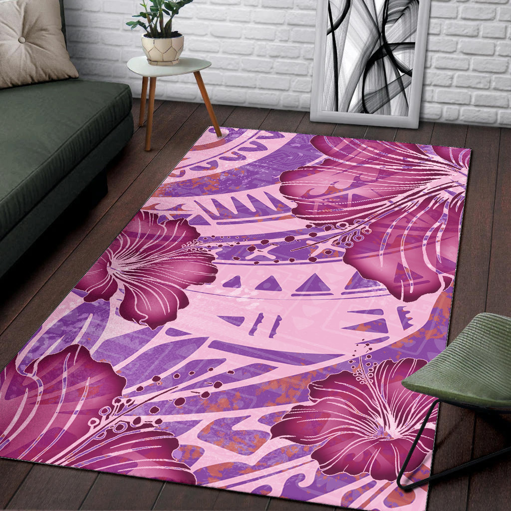 Hawaii Area Rug Polynesian Motif Purple Hibiscus