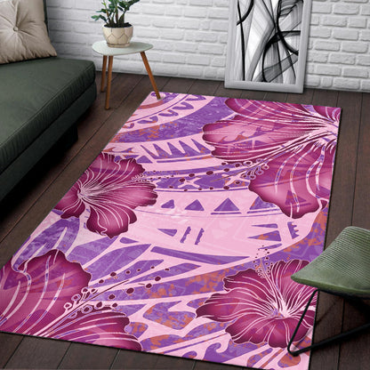 Hawaii Area Rug Polynesian Motif Purple Hibiscus