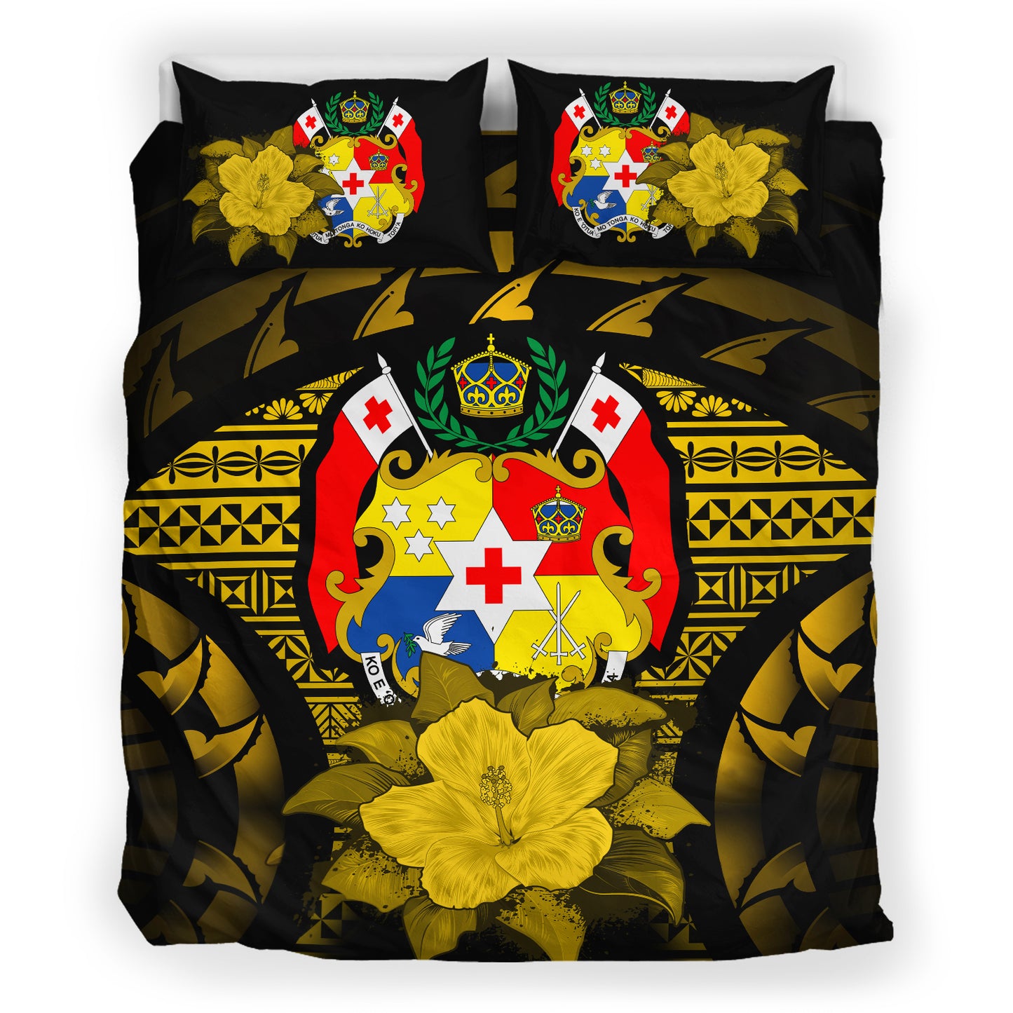 Tonga Duvet Cover Set - Tonga Coat Of Arms & Yellow Hibiscus