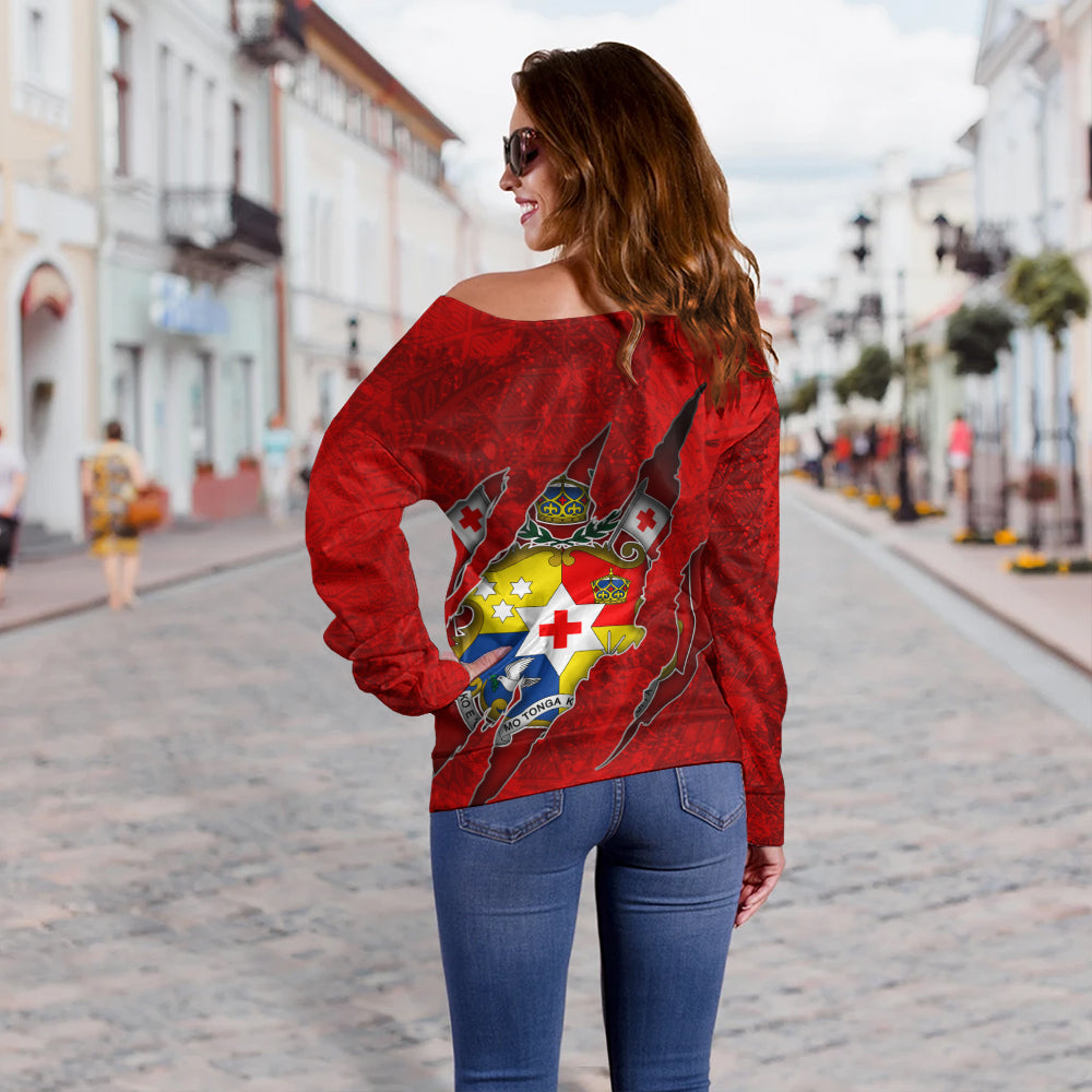 Tonga Off Shoulder Sweatshirt Coat Of Amrs Scratches Cracks Style