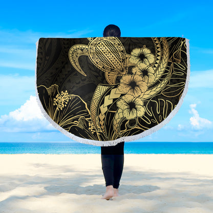 Hawaii Beach Blanket Tribal Polynesia Floral Gold Art