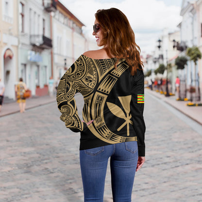 Hawaii Off Shoulder Sweatshirt Polynesia Tribal Spirits Of Kanaka Seal