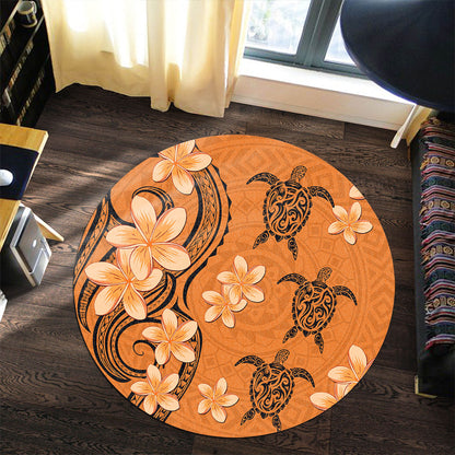 Hawaii Round Rug Tribal Tattoo Polynesia Plumeria Flower