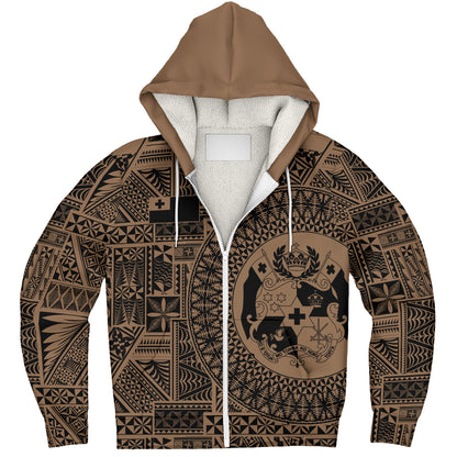 Tonga Sherpa Hoodie Royal Seal Tribal Pattern