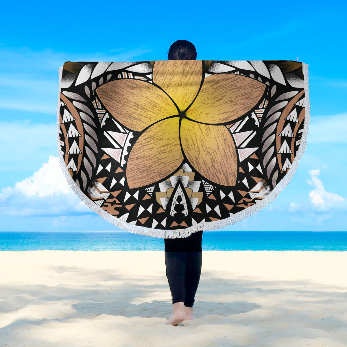 Hawaii Beach Blanket Hawaii Plumeria Polynesian Traditional Patterns Vintage Version