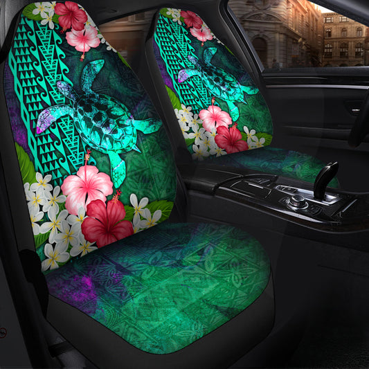Hawaii Car Seat Covers Sea Turtle Abstract Background With Tropical Flowers Hibiscus And Plumeria