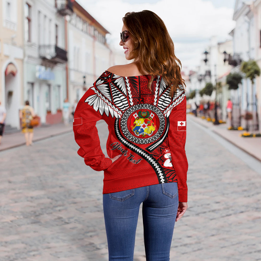 Tonga Off Shoulder Sweatshirt Custom Tribal Ngatu Pattern Circle Style