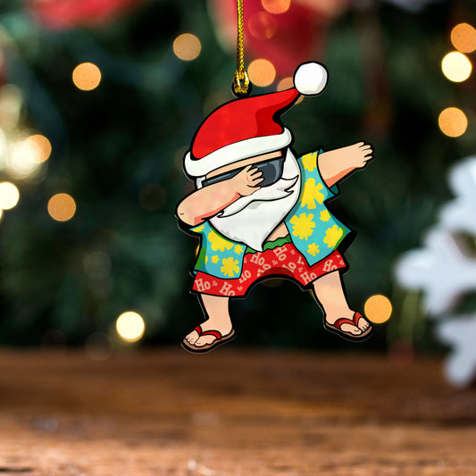 Hawaii Custom Personalised Acrylic And Wooden Ornament Mele Kalikimaka Dabbing Santa Funny Style