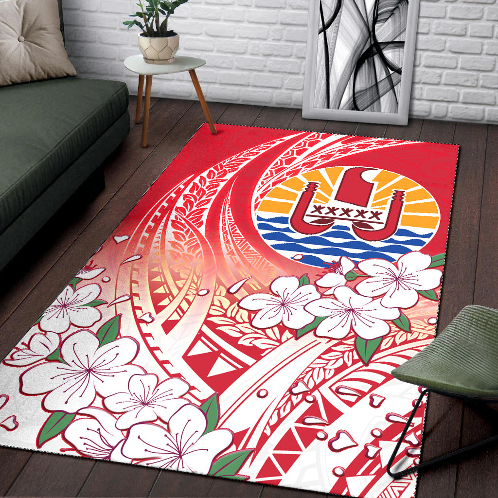Tahiti Area Rug Polynesian Pattern Style White Flowers