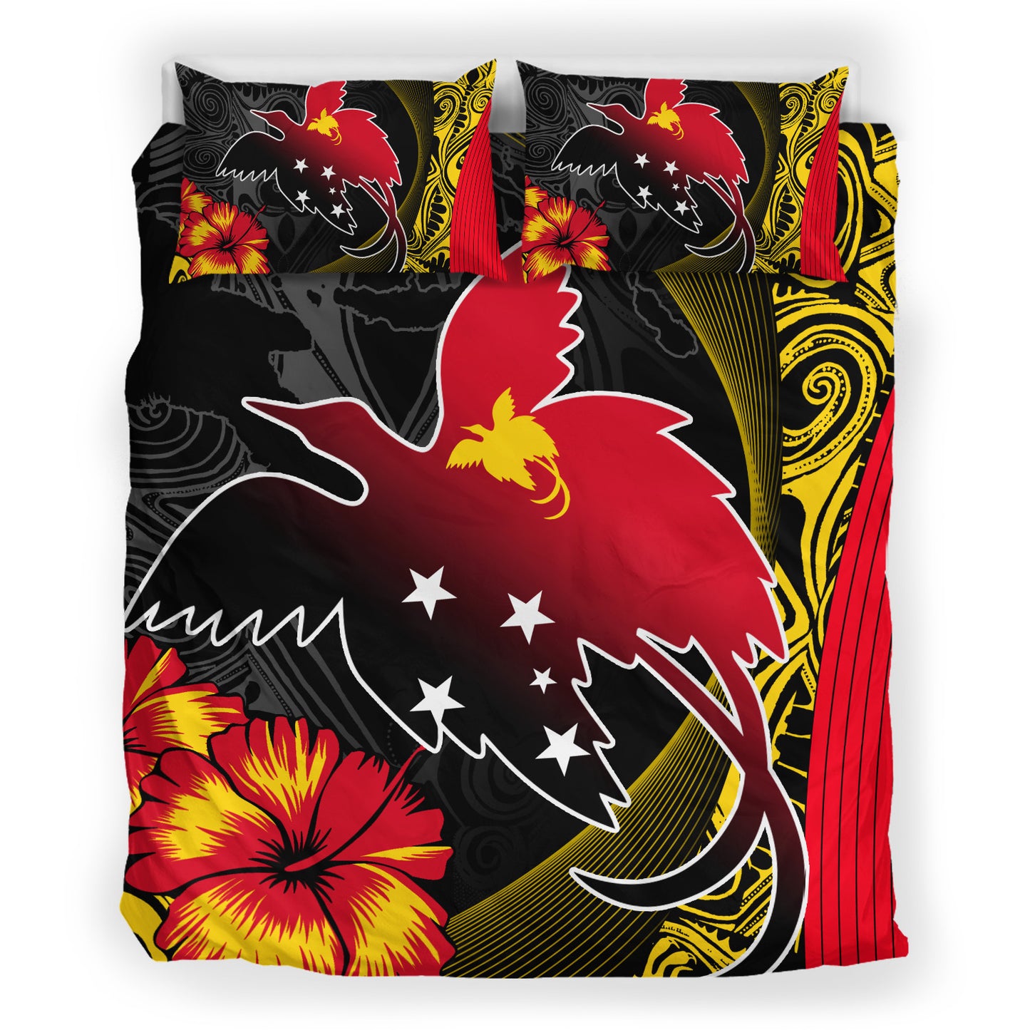 Papua New Guinea Bedding Set Paradise Bird With Tribal Pattern