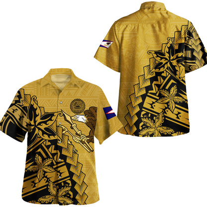American Samoa Combo Dress And Shirt - AS Bald Eagle With Plumeria Tropical Vintage Tribal Gold