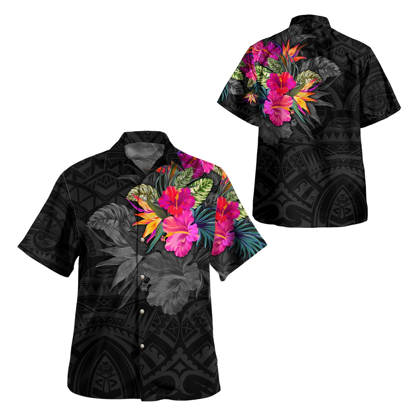 Polynesian Combo Off Shoulder Long Dress And Shirt Polynesian Tribal Tropical Flowers Special