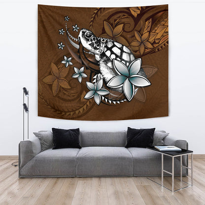 Hawaii Tapestry Sea Turtle With Plumeria Polynesian Patterns Retro Style