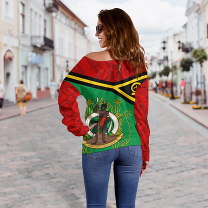 Vanuatu Off Shoulder Sweatshirt Melanesia Flag And Coat Of Arms