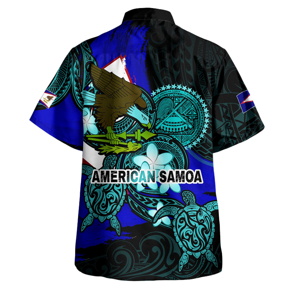 American Samoa Short Sleeve Shirt - Custom American Samoa Pride Bald Eagle And Turtles Polynesian Patterns