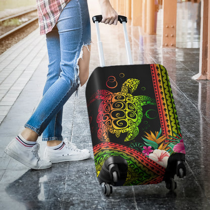 Hawaii Luggage Cover Turtle Polynesian Pattern Reggae Color