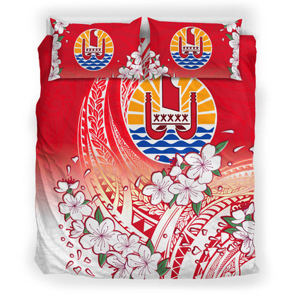 Tahiti Bedding Set Polynesian Pattern Style White Flowers