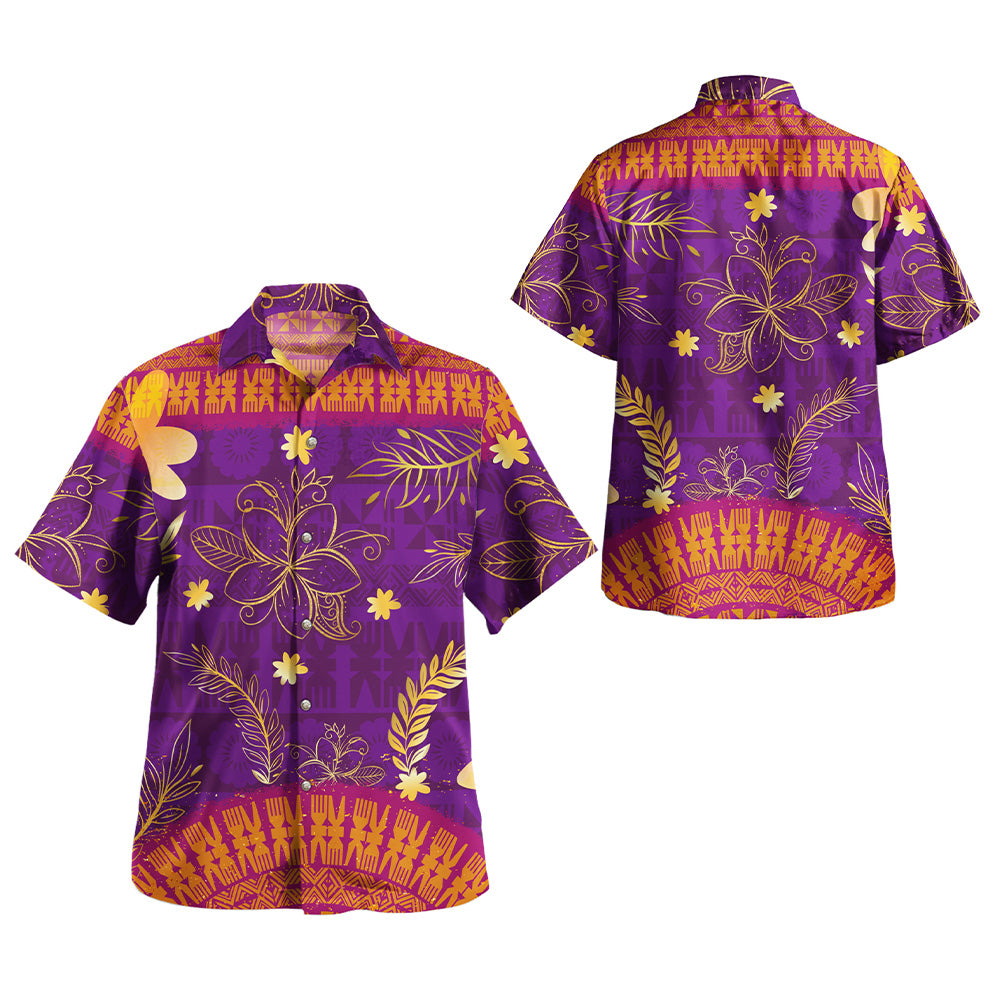 Fiji Combo Off Shoulder Long Dress And Shirt Fiji Tapa Tropical Plumeria Flowers Bouquet