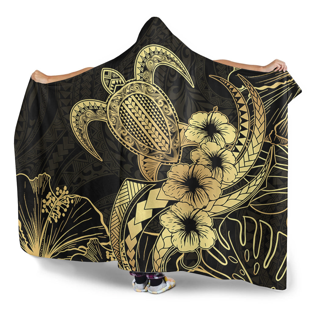 Hawaii Hooded Blanket Tribal Polynesia Floral Gold Art