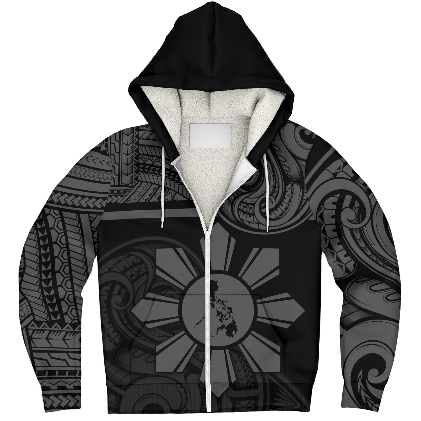 Philippines Filipinos Sherpa Hoodie Polynesian Tribal Sun And Map Original Style