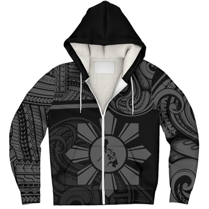 Philippines Filipinos Sherpa Hoodie Polynesian Tribal Sun And Map Original Style