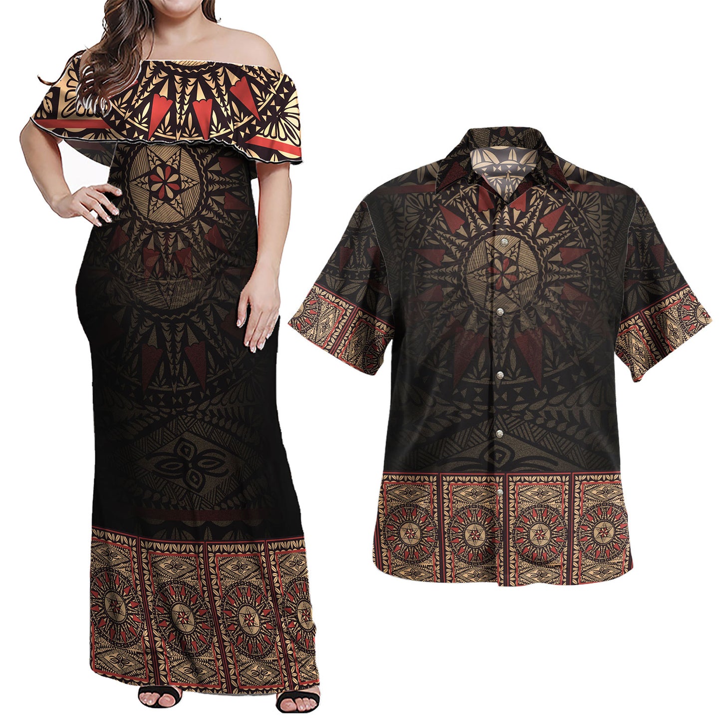 Fiji Combo Dress And Shirt Fijian Masi Tapa Patterns